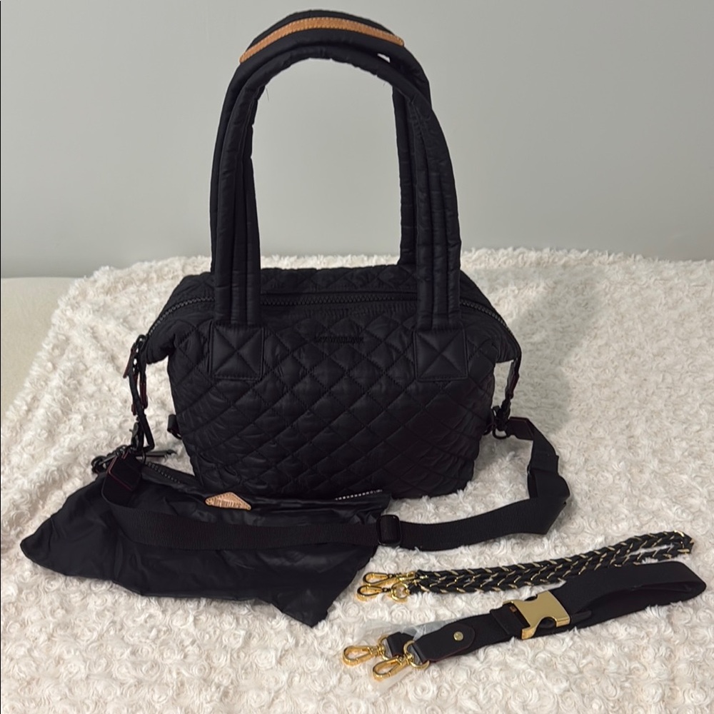 MZ Wallace Black and Gold Quilted Baby Bag